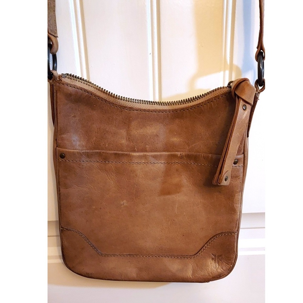 Frye Melissa Crossbody Bag Womens Small Brown Leather Zip Top Adjustable Strap